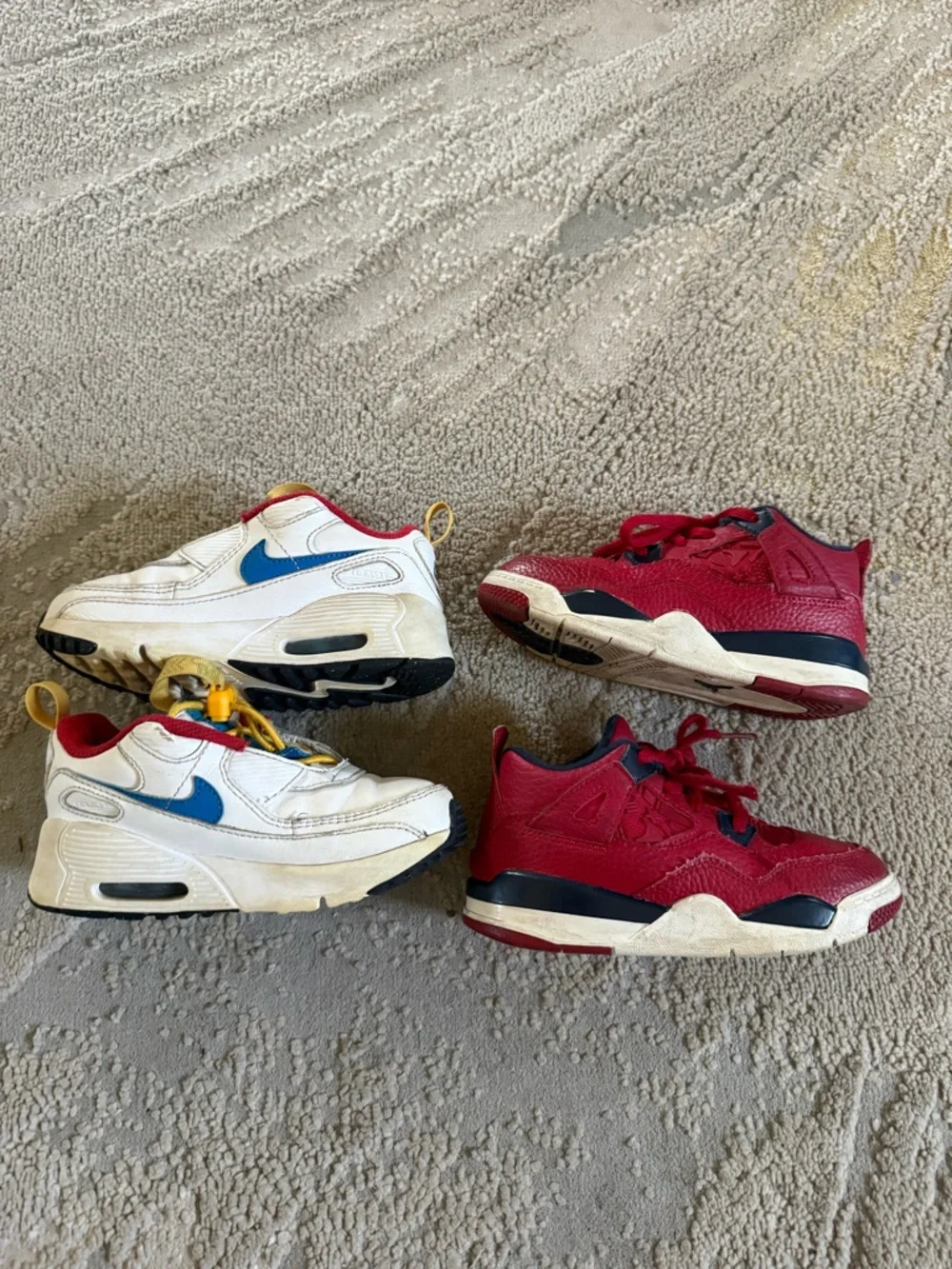 Air Jordan sneaker bundle 4 Retro, Fiba 1 Mid and Nike Air Max 90 shoes size 10